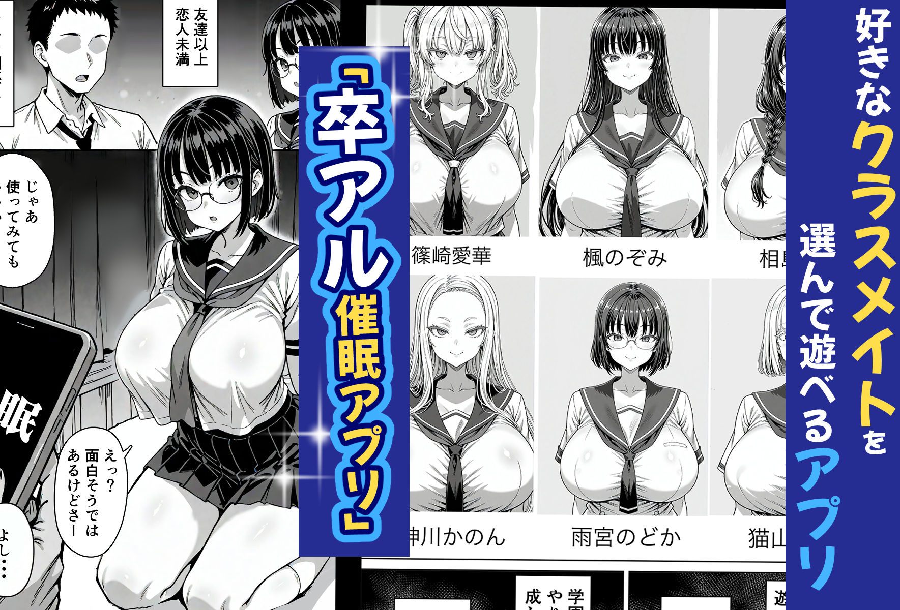 卒アル催●アプリ クラスメイトを支配できる卒業アルバム オタク友達編 サンプル1ページ目