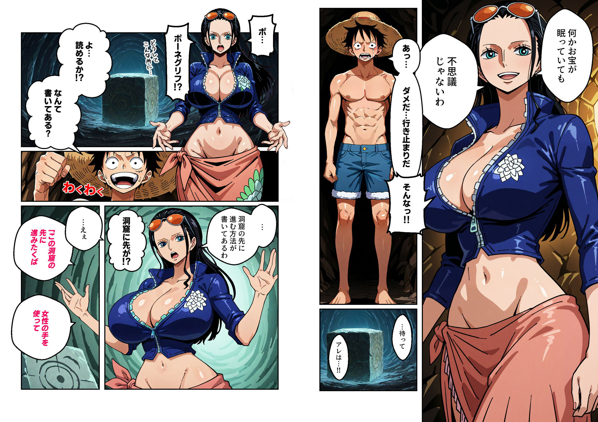 ワン○ース ニコ・ロビ○ 洞窟探検 スケベなポーネグリフの指示通りエッチ【マンガ＋CG集】 サンプル2ページ目