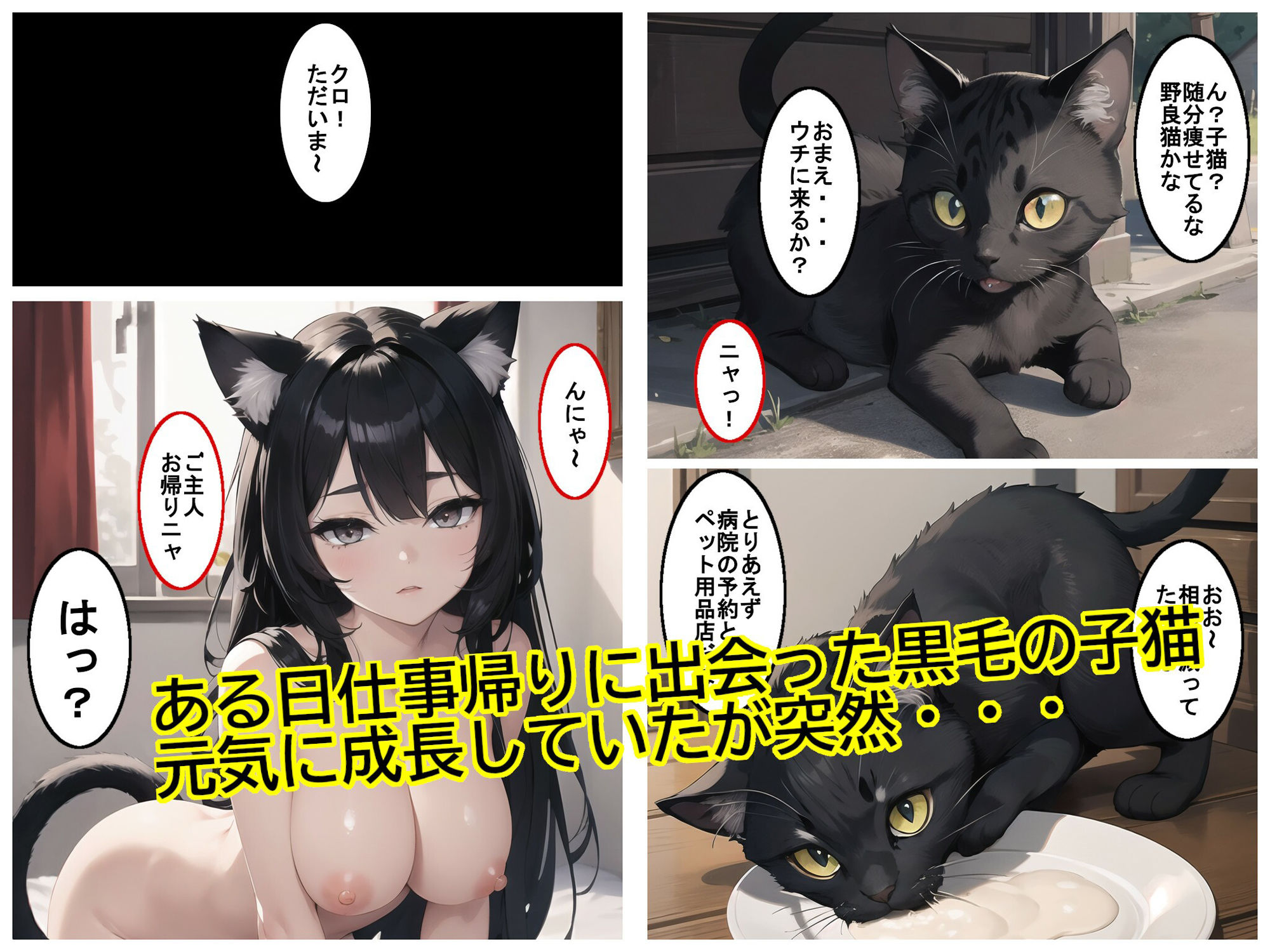 ある日出会った黒猫は黒髪巨乳猫耳の美少女だった サンプル2ページ目