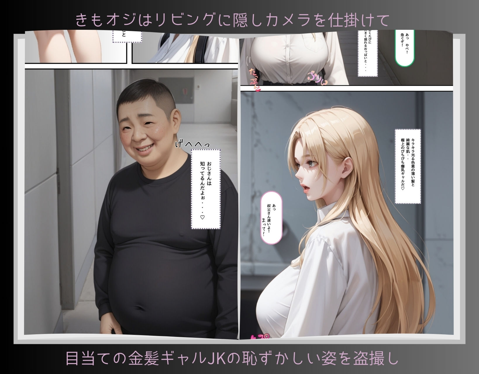 えっちな金髪ギャルが弱みを握られて好きな人がいるのに隣の部屋で大嫌いなきもオジにガン突き種付けされちゃう話 サンプル1ページ目