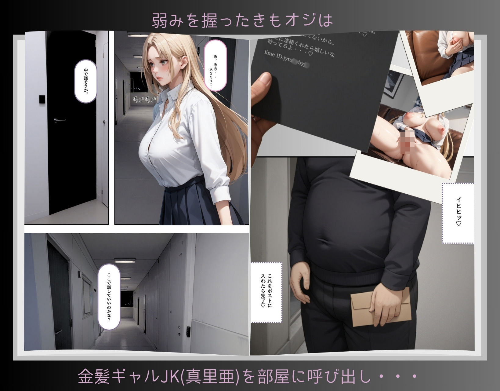 えっちな金髪ギャルが弱みを握られて好きな人がいるのに隣の部屋で大嫌いなきもオジにガン突き種付けされちゃう話 サンプル2ページ目