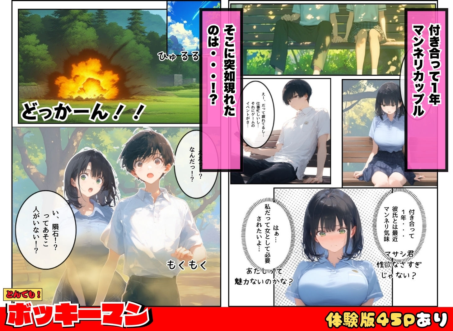 とんでも！ボッキーマン。〜彼氏の前で彼女を寝取ってボッキー！の巻〜 サンプル2ページ目