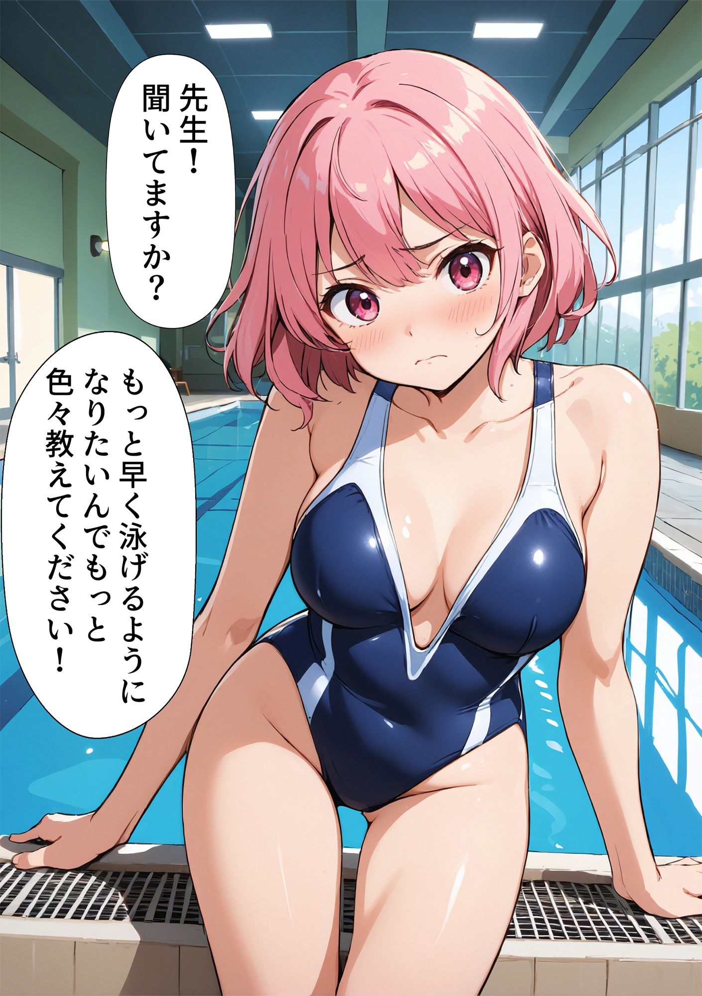 水泳コーチのスパルタ指導でエロいところまで教えちゃう【即堕ち2コマ】 サンプル2ページ目