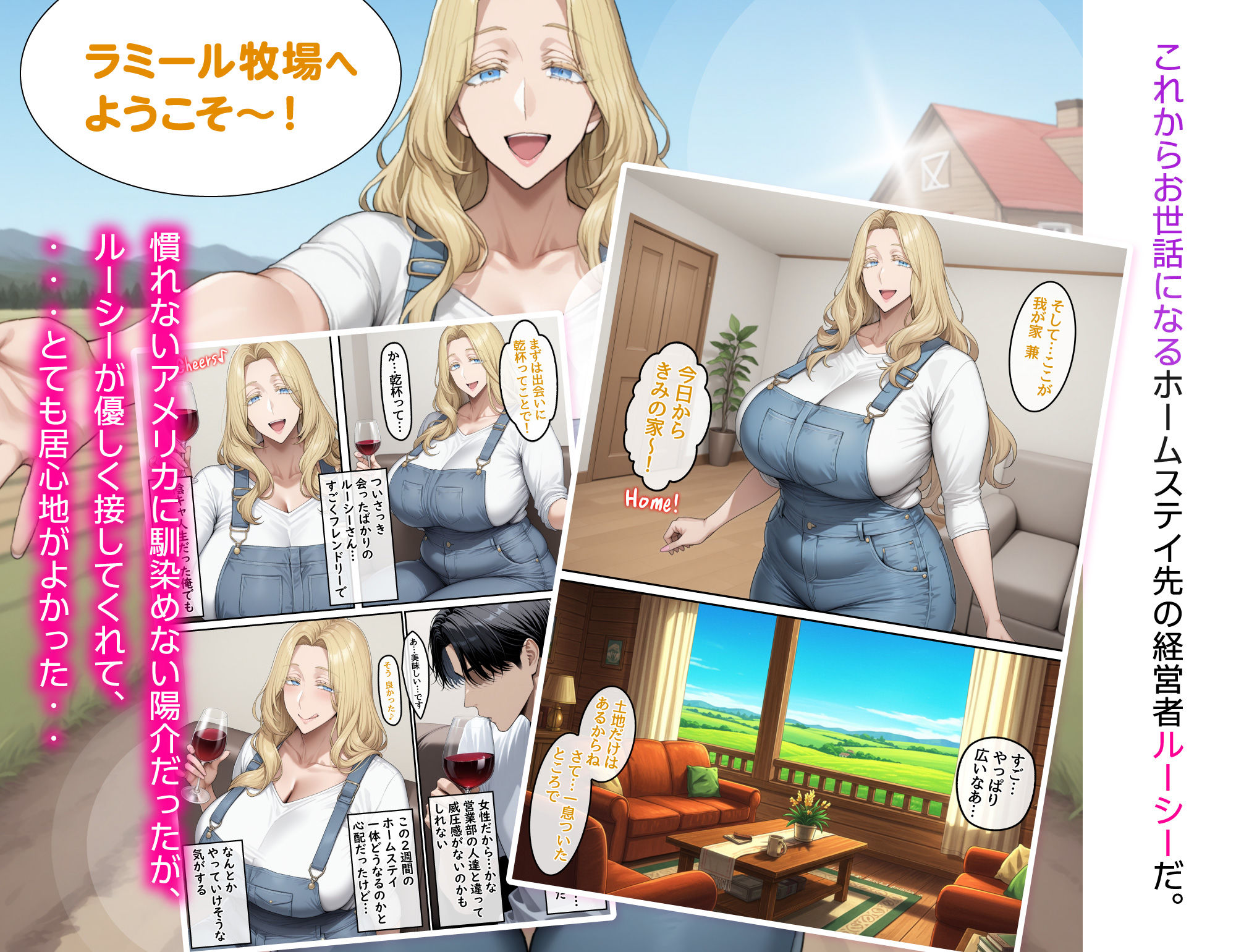 ホームステイ先の爆乳ブロンド美女に雌牛コスで誘惑されてイチャラブ種付け生活1 サンプル4ページ目