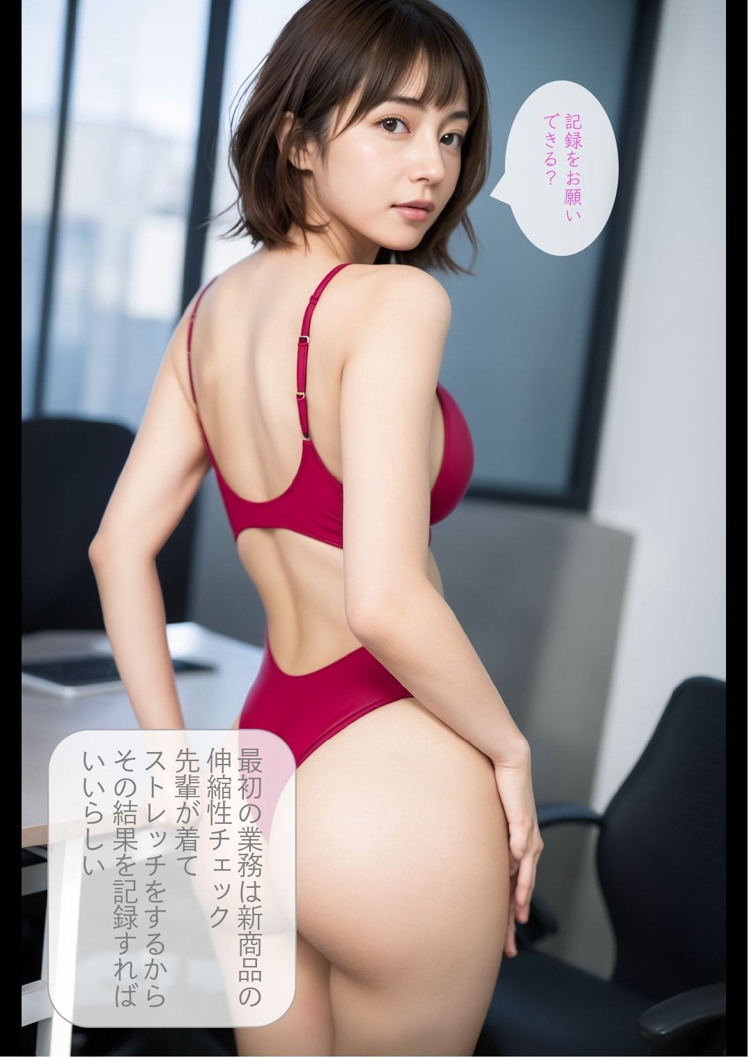［ストーリー＋大量画像］配属先の下着開発部は、美人社員が下着姿で働いてるから勃起が止まらない！教育担当の美人先輩が毎日ヌイてくるから僕の金玉はいつもからっぽ サンプル7ページ目