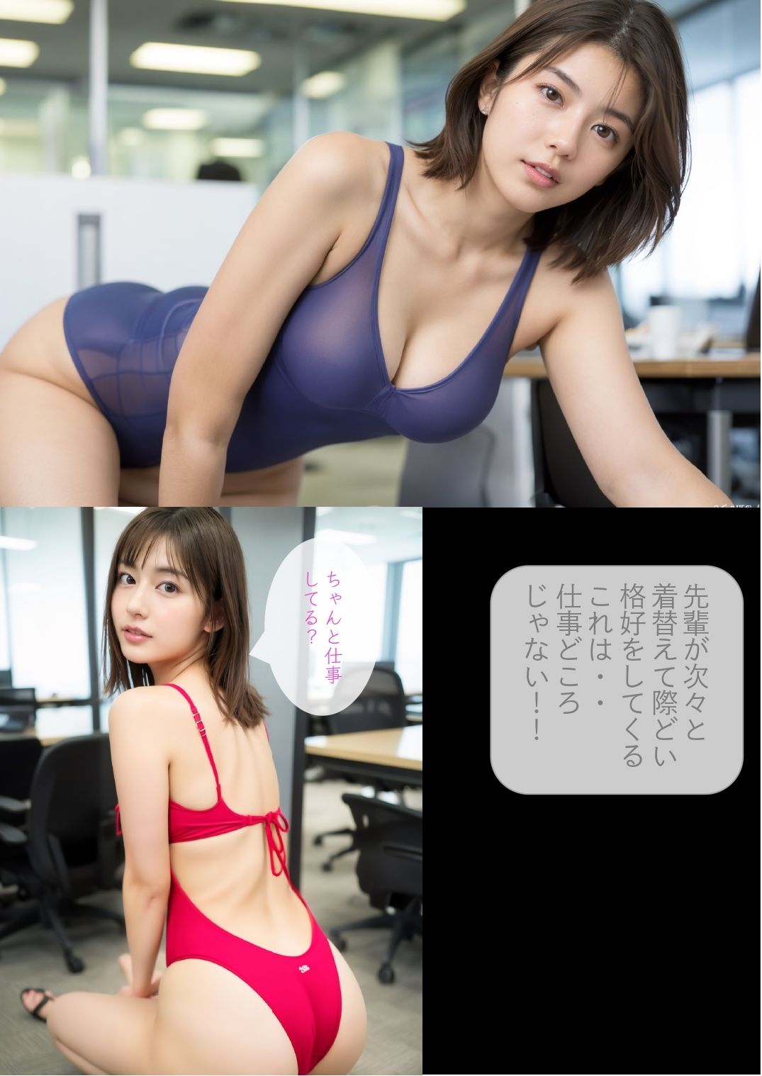 ［ストーリー＋大量画像］配属先の下着開発部は、美人社員が下着姿で働いてるから勃起が止まらない！教育担当の美人先輩が毎日ヌイてくるから僕の金玉はいつもからっぽ サンプル8ページ目