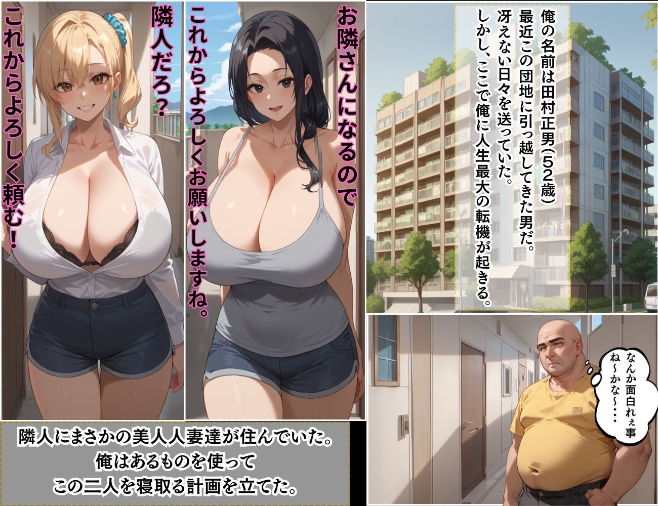 催●支配  団地妻  隣人が両方とも美人人妻だったので催●お香で発情させて寝取った話 サンプル1ページ目