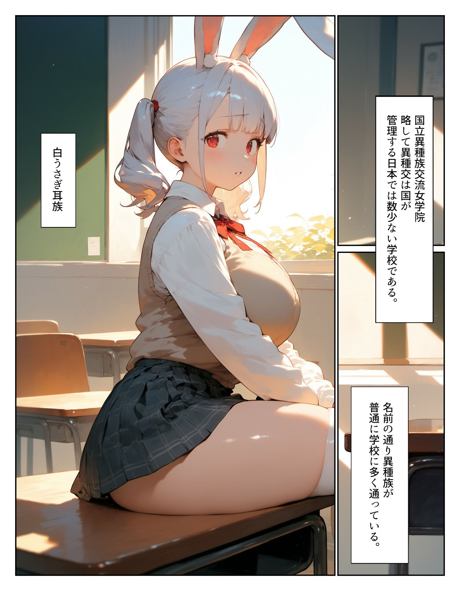 異種族交流学院！白うさぎ耳族のばあい サンプル1ページ目