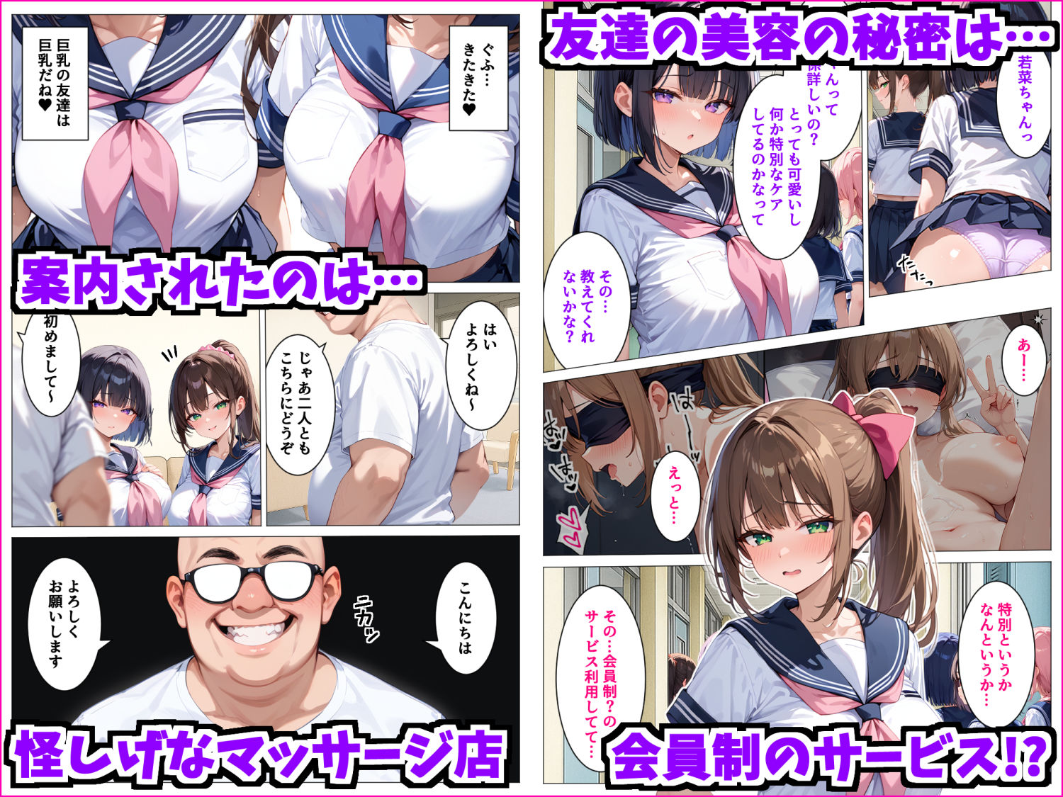 インチキマッサージ師とデカパイJKちゃんたち サンプル1ページ目