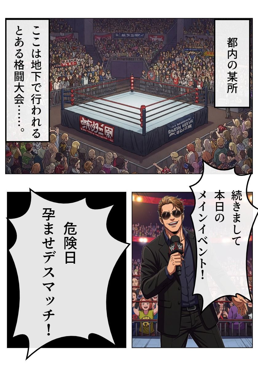 危険日孕ませ！デスマッチ！裏プロレス負けたら公開レ◯プ！ サンプル1ページ目