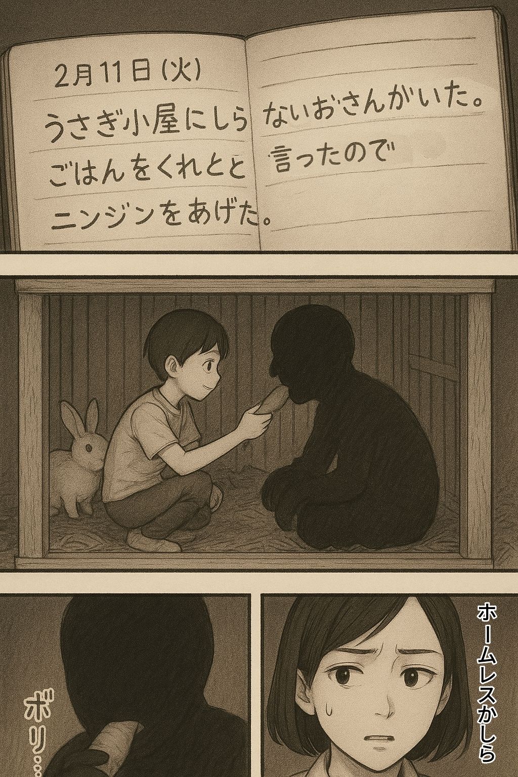 ウサギ小屋おじさん（エロホラー、触手） サンプル3ページ目