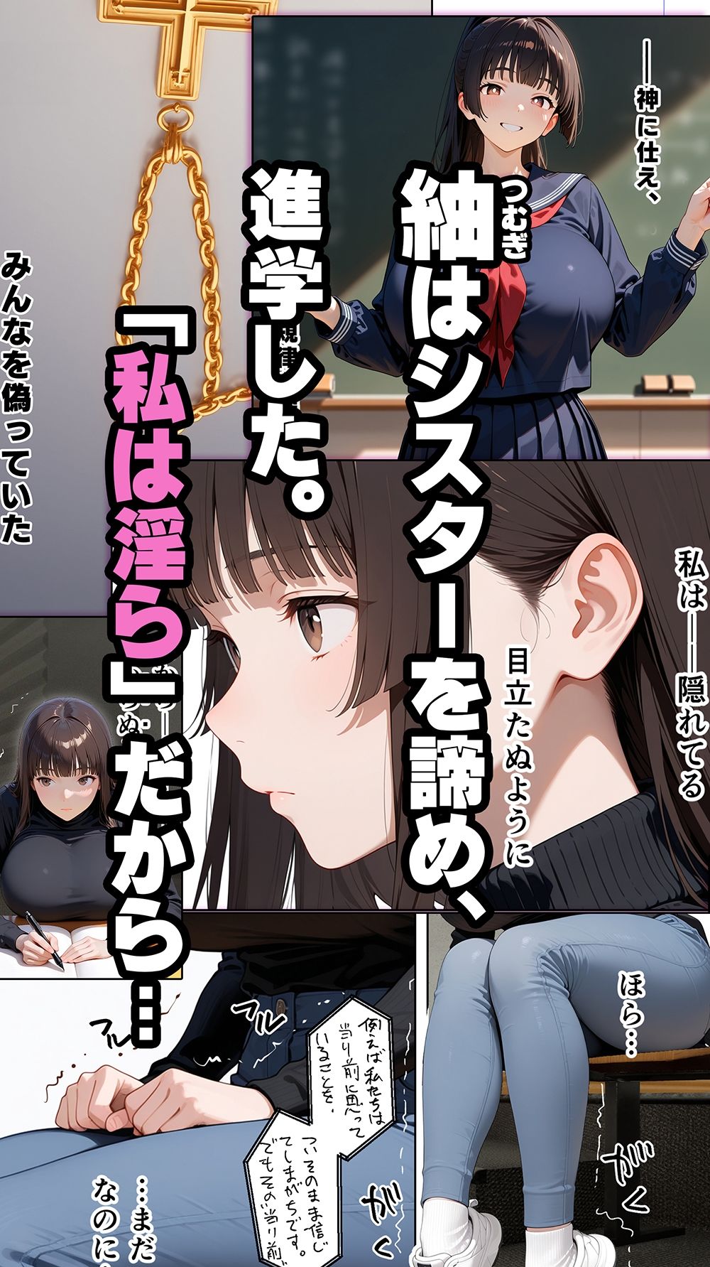 すけべ過ぎてシスターになるの諦めた私...大学の男子便所でオナってたら隣の個室もオナッててててっ...ひぃ思わずのぞいたら目が合って始まる...初恋？ サンプル1ページ目