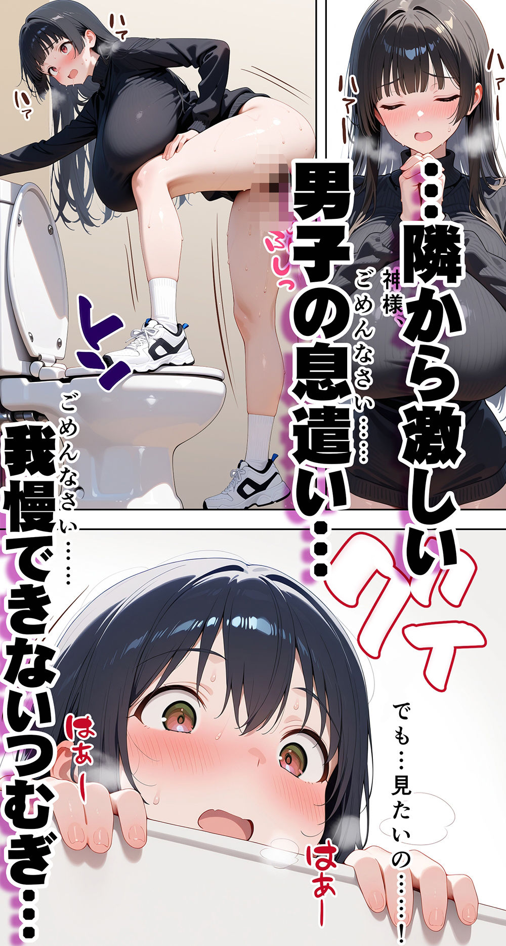 すけべ過ぎてシスターになるの諦めた私...大学の男子便所でオナってたら隣の個室もオナッててててっ...ひぃ思わずのぞいたら目が合って始まる...初恋？ サンプル5ページ目