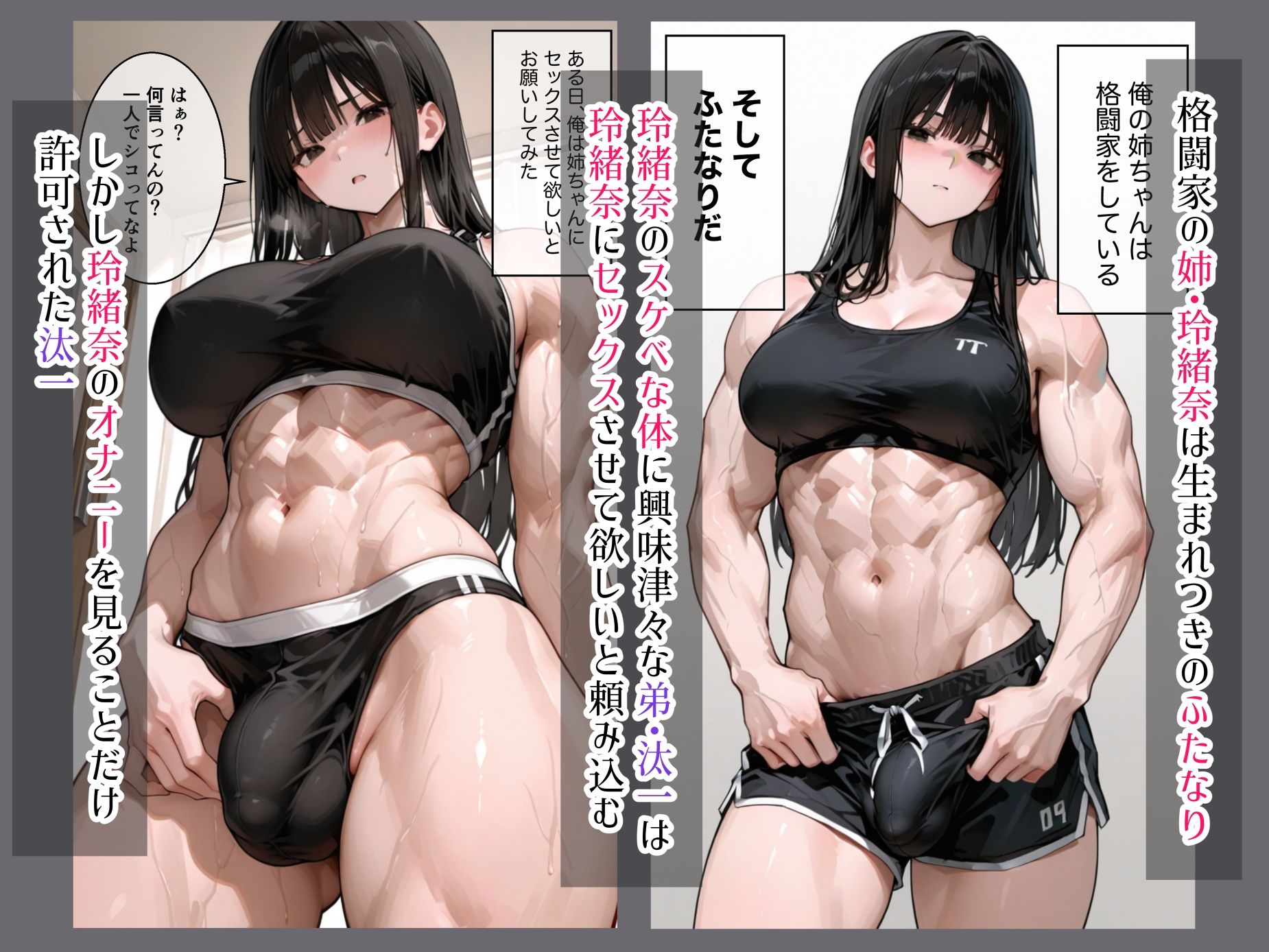 ふたなり格闘家の姉と汗だくセックスしたら乳首ビン勃ちさせて射精アクメした話 サンプル2ページ目