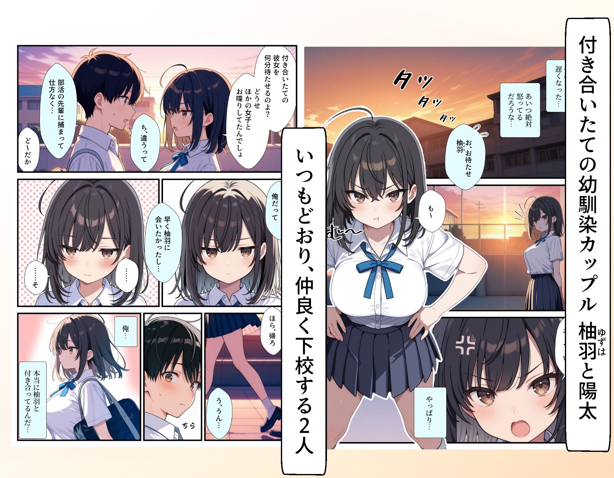 黒髪巨乳の幼馴染が──彼氏との初H直前に見知らぬ男の催●で堕とされる話 サンプル1ページ目