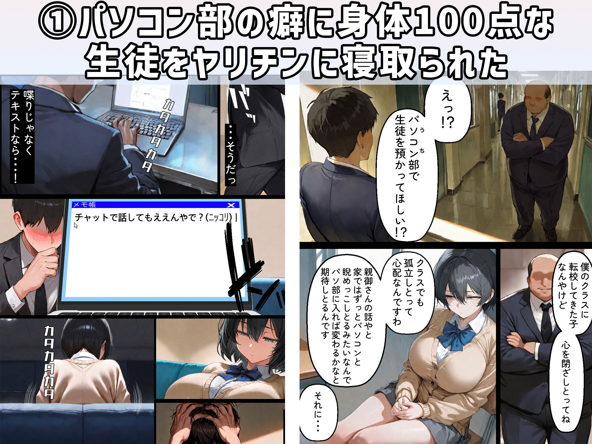 NTR漫画5作品300P総集編！パソコン部、幼馴染、新卒ちゃん、バスケ女子、リフレ嬢 サンプル3ページ目