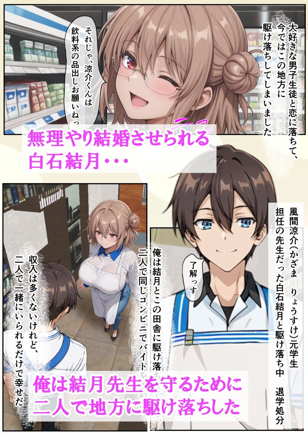 変態ナルシー男と無理やり結婚させられる巨乳担任教師に告白して、地方に駆け落ちしたらその変態がめっちゃ追いかけてきた話 サンプル1ページ目