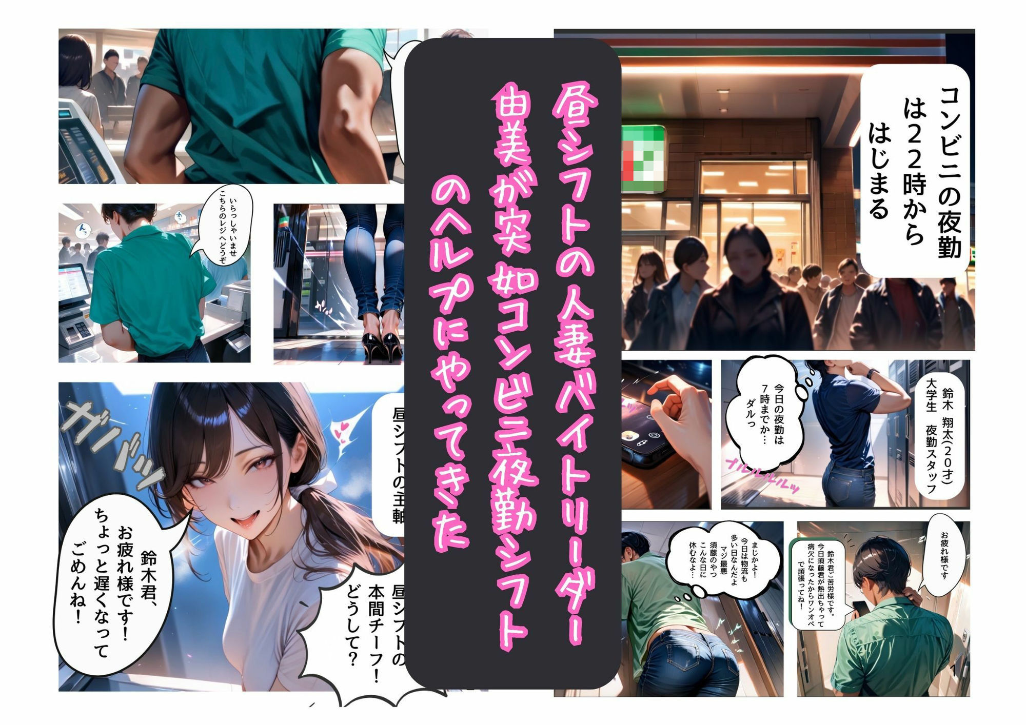 人妻バイトリーダーがコンビニ夜勤のヘルプに入り童貞バイトの筆下しもヘルプした サンプル1ページ目