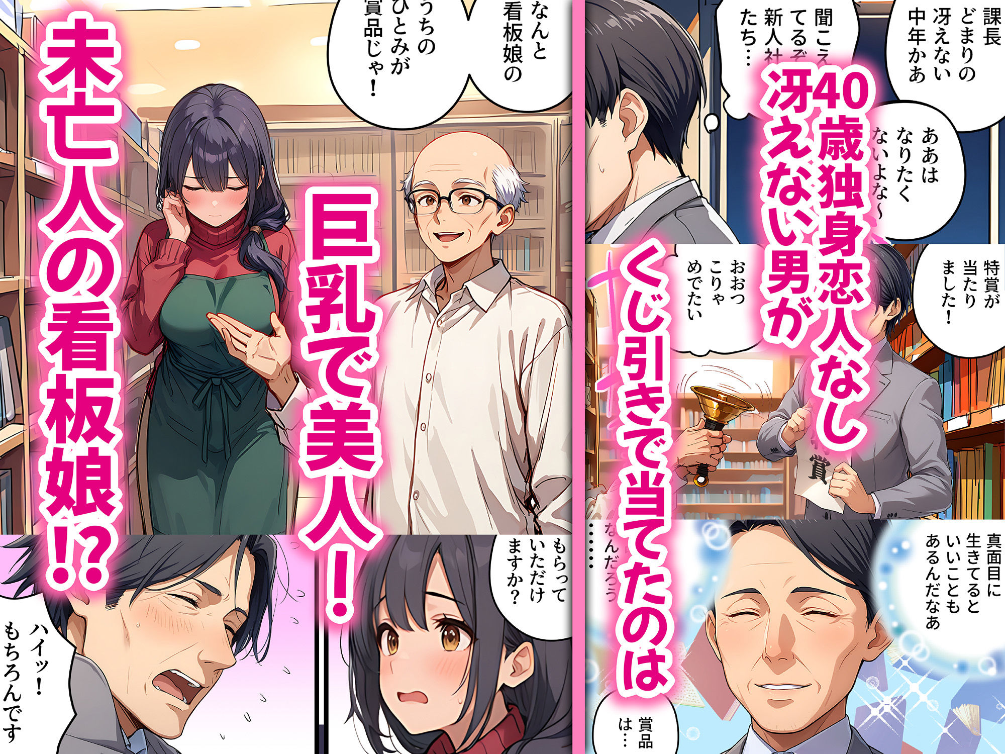 未亡人の巨乳看板娘（30）が賞品だったので授乳プレイ手コキ→パイズリ昇天→そのまま生ハメ中出しをキメてしまった課長の末路 サンプル2ページ目