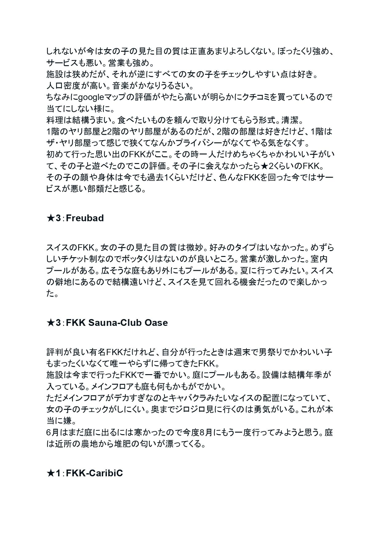 FKKレポート vol.EX1 2024年に訪れたFKKレビューまとめ サンプル4ページ目