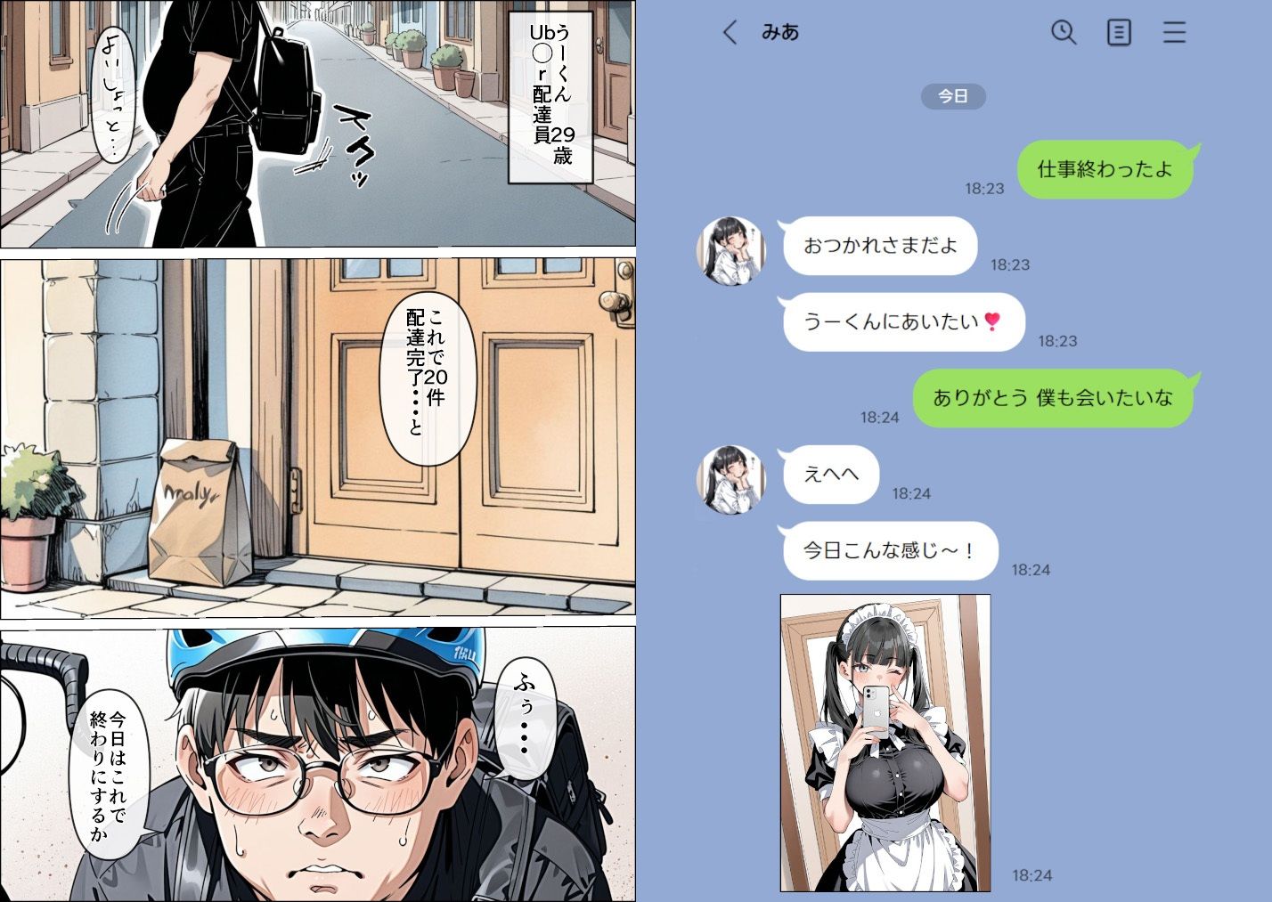 Ub●rの配達先で推しコンカフェ嬢が彼氏とヤってた話 サンプル1ページ目