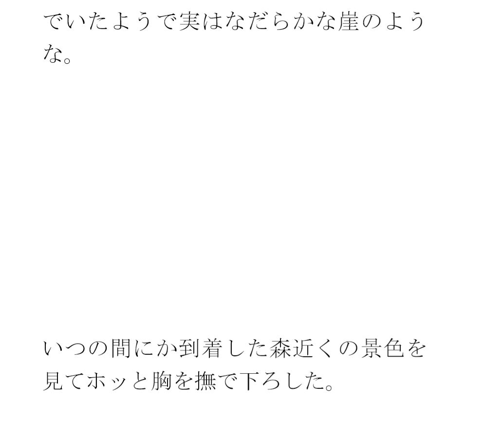 急な下り坂に見えて比較的なだらかな・・・・到着した森の入り口近く サンプル1ページ目