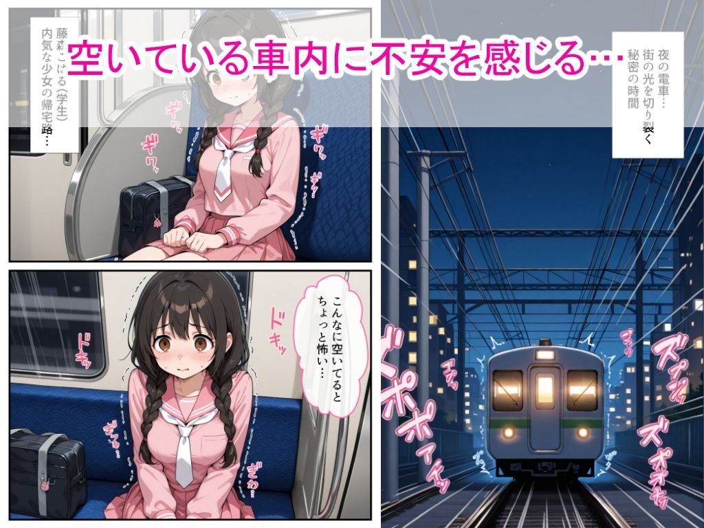 おさげ女子校生に電車中年男が縛り目隠しで中出しをした話 サンプル1ページ目