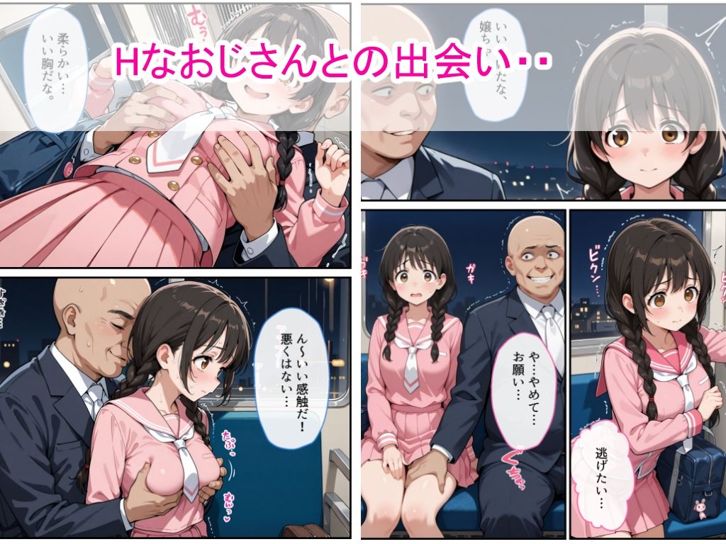 おさげ女子校生に電車中年男が縛り目隠しで中出しをした話 サンプル2ページ目