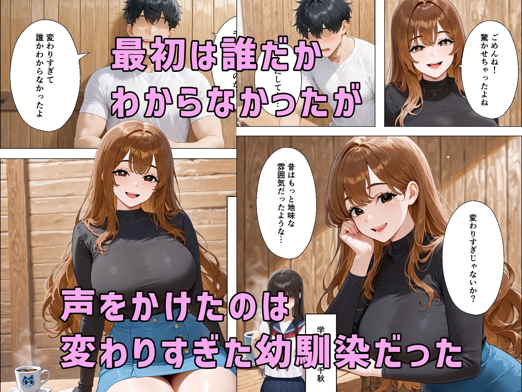 久しぶりに再開した幼馴染が貧乳地味子から派手爆乳に成長してた サンプル2ページ目