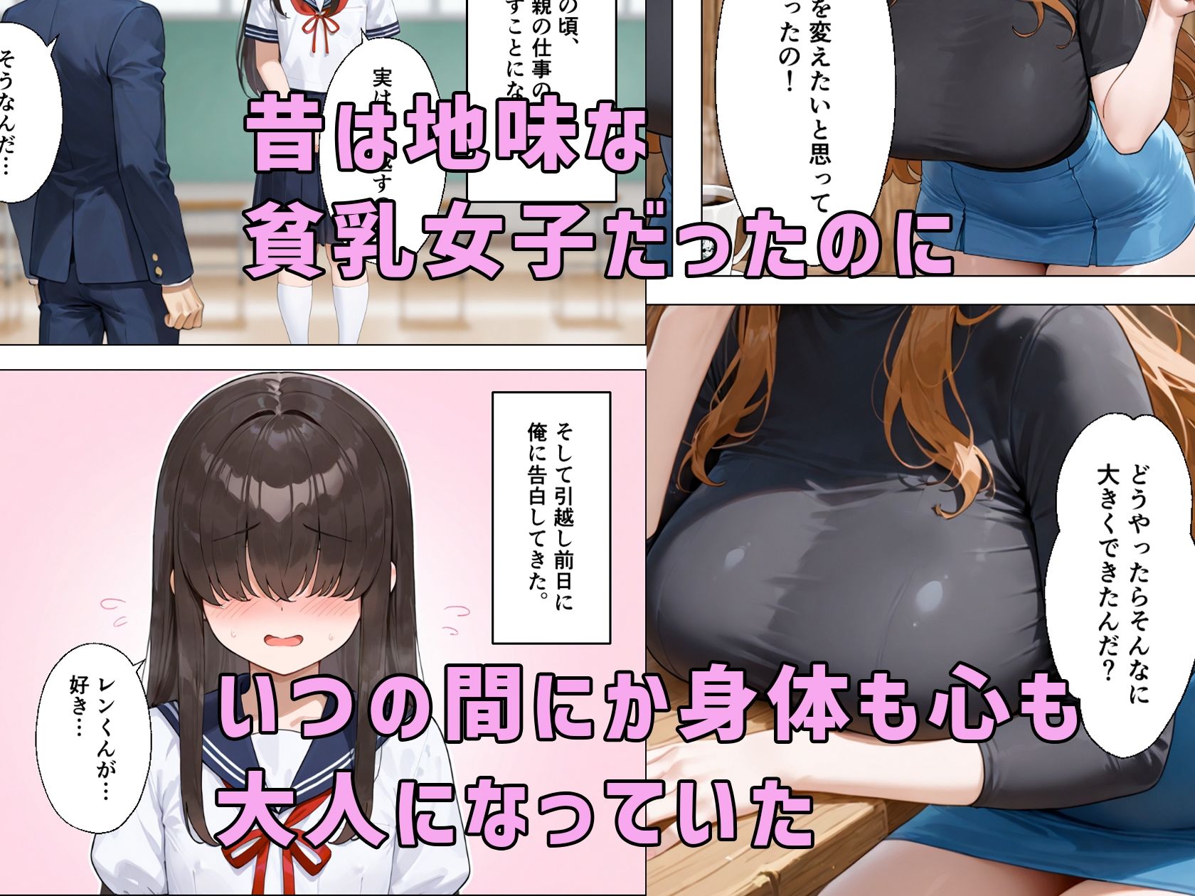 久しぶりに再開した幼馴染が貧乳地味子から派手爆乳に成長してた サンプル3ページ目