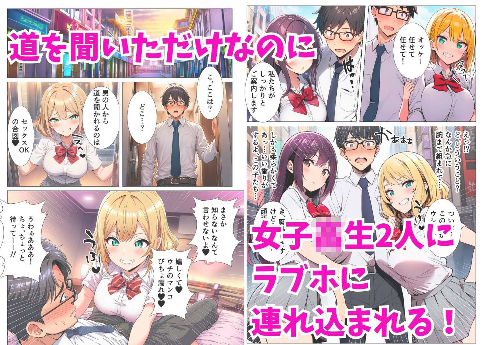 【貞操観念逆転】女子校生2人組に道を聞いたら秒でラブホに連れ込まれた話 サンプル2ページ目