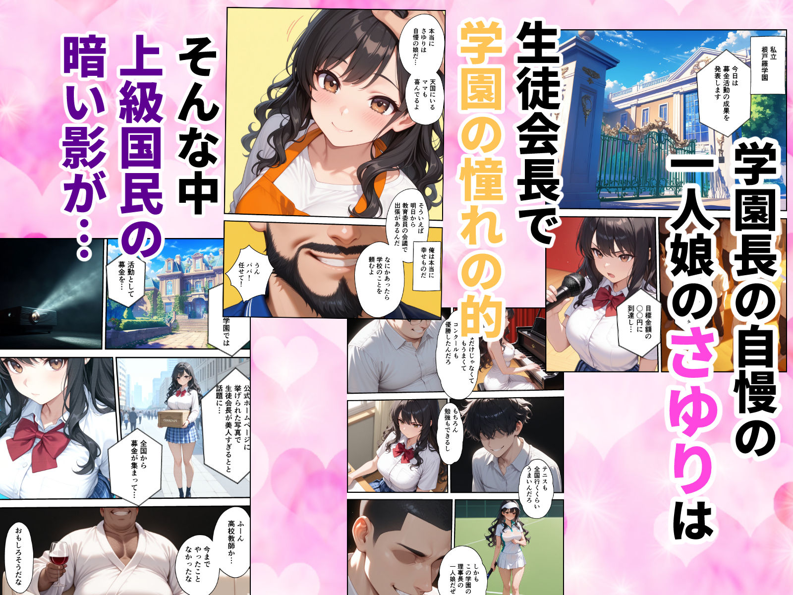 上級国民に支配された学園生徒会長が学校を守るため処女喪失ショーを行う話 サンプル1ページ目