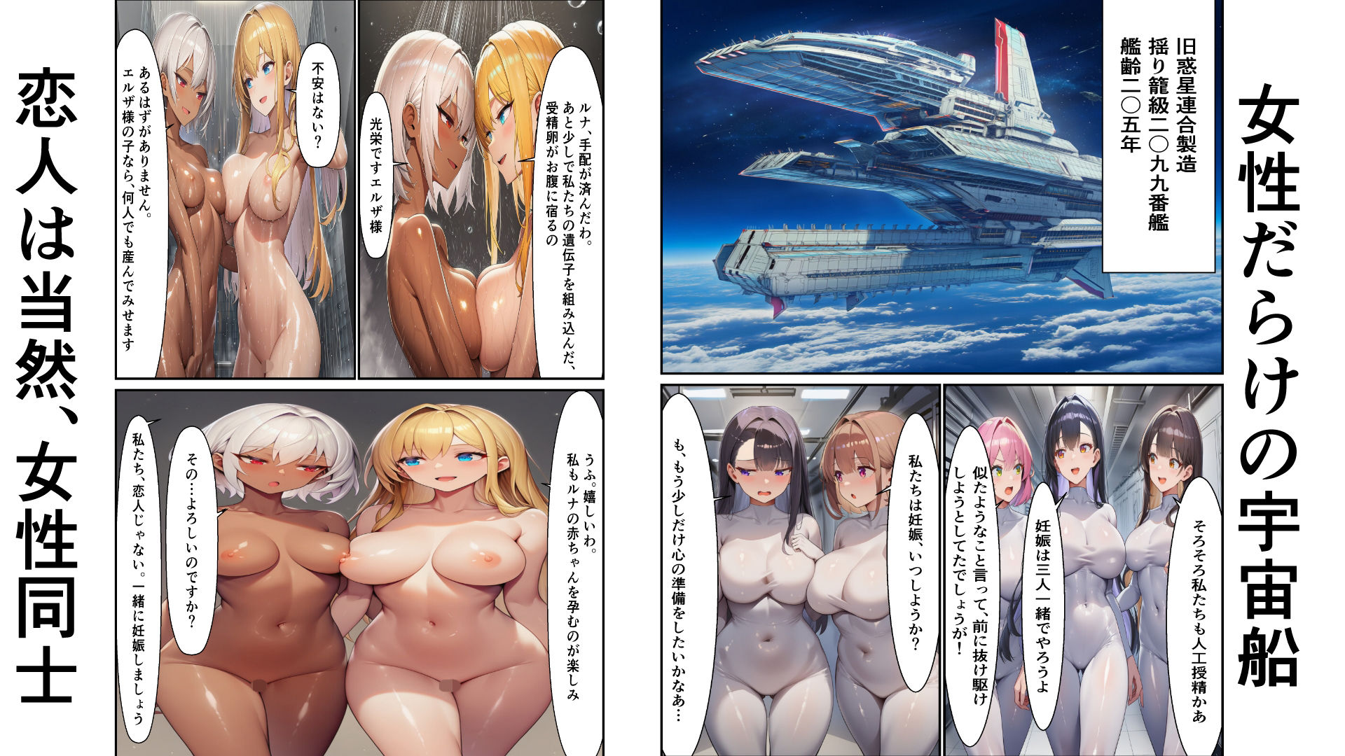 宇宙時代の百合カップルが男を挟みこんで妊娠するまで サンプル1ページ目