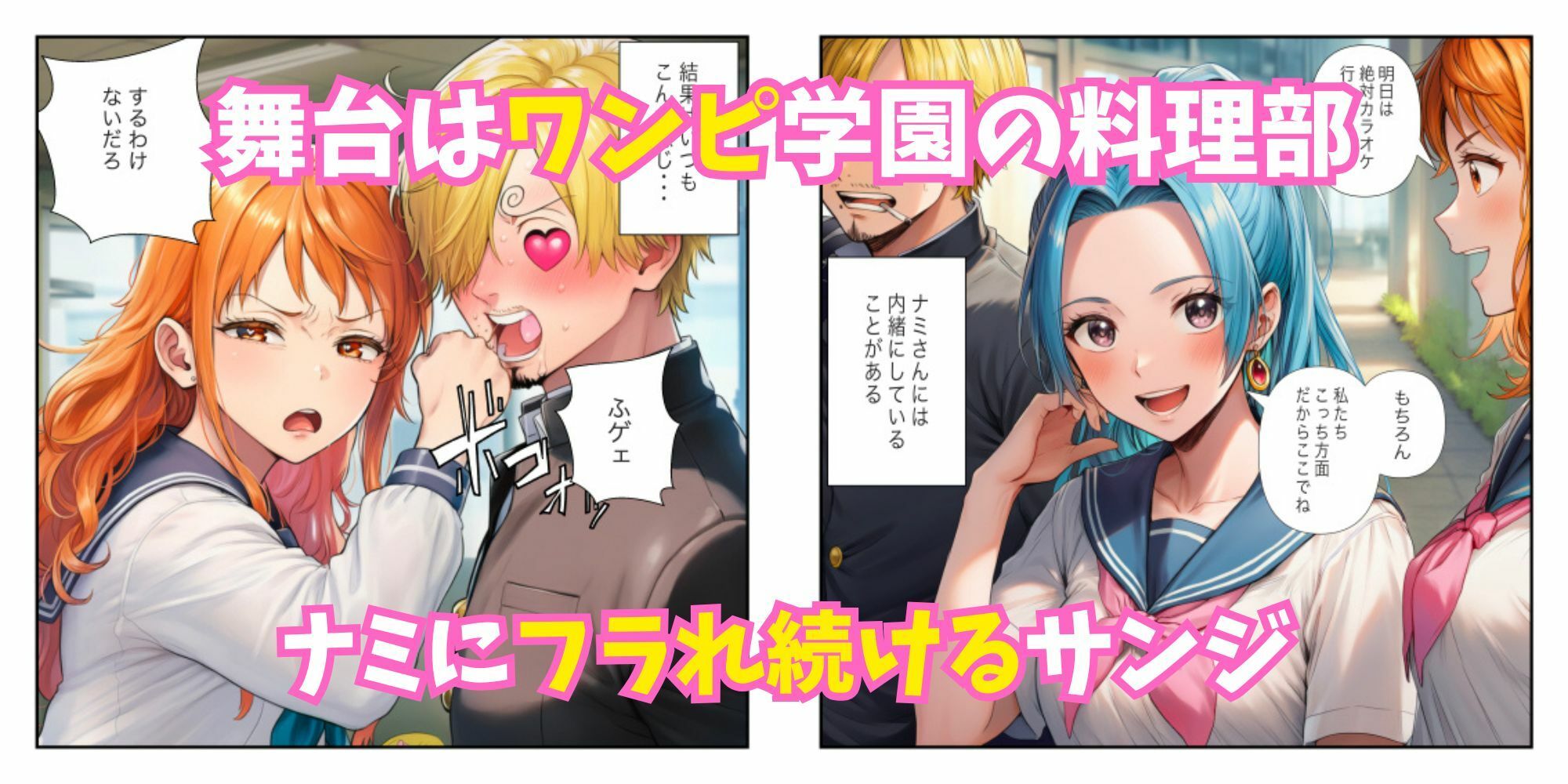 【ワンピ学園ハーレム】美女とサンジの制服えっち（ナミ・ボニー・ビビ） サンプル1ページ目