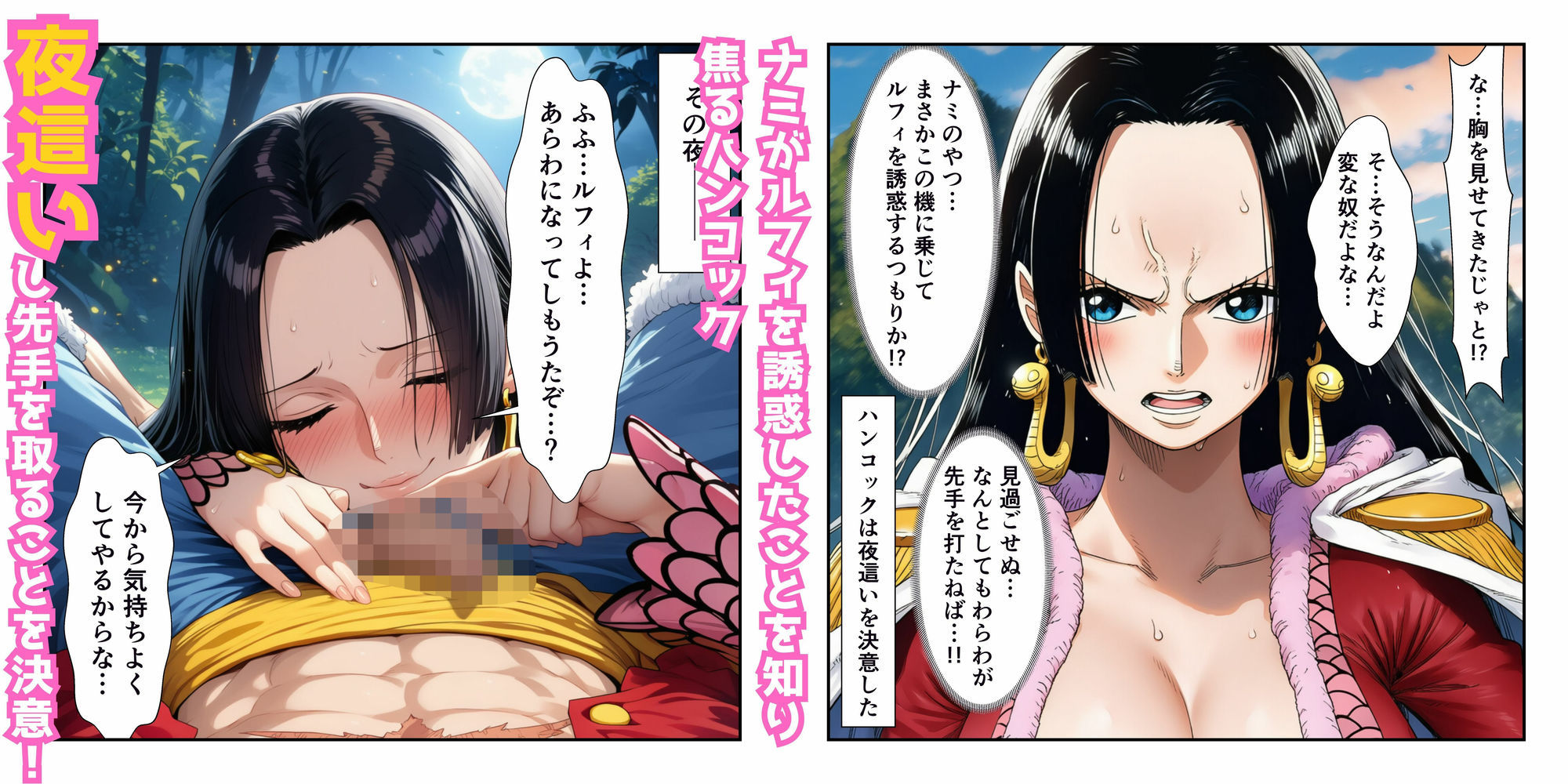 ハンコックの夜●いでルフィ覚醒！ ナミ＆ハンコック無人島イチャラブ中出し サンプル5ページ目