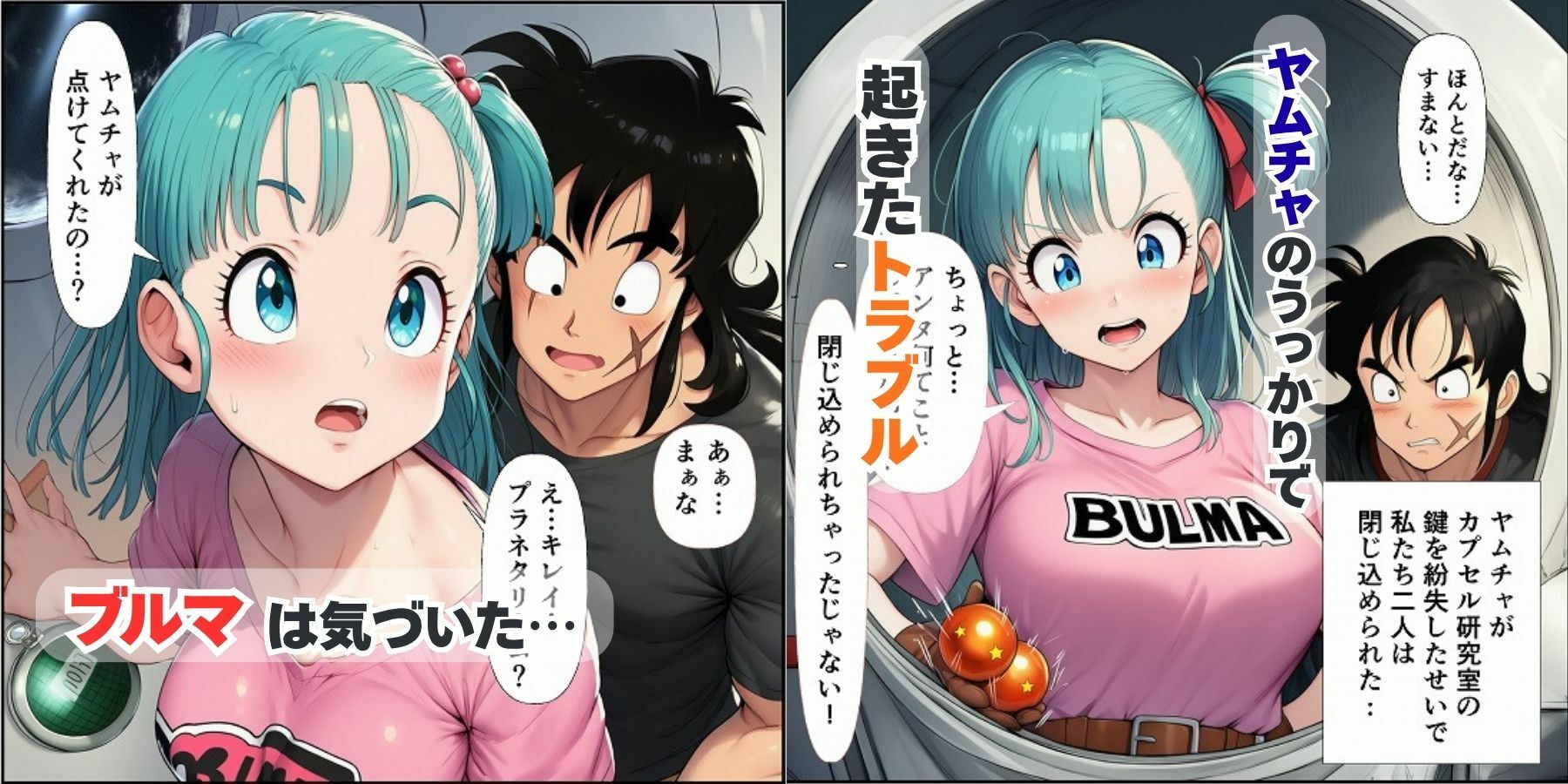 中出し孕ませビッチギャルな巨乳ブルマの性交相手はヤムチャとベジータ サンプル1ページ目