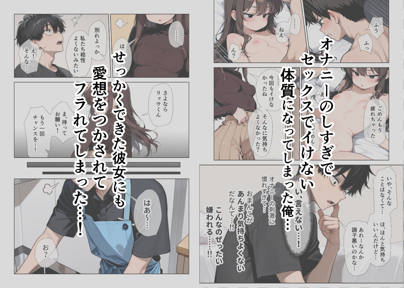 オナニーしすぎて遅漏の俺が先輩の執拗なキスハメと中出し懇願で暴発させられた挙句イキ癖つけられて早漏になっちゃった話 サンプル1ページ目