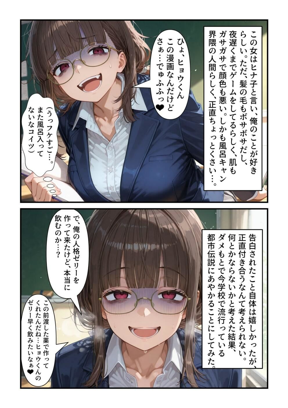 【乗っ取り】告白してきた女に合意で自分の人格ゼリーを飲ませてみた サンプル1ページ目