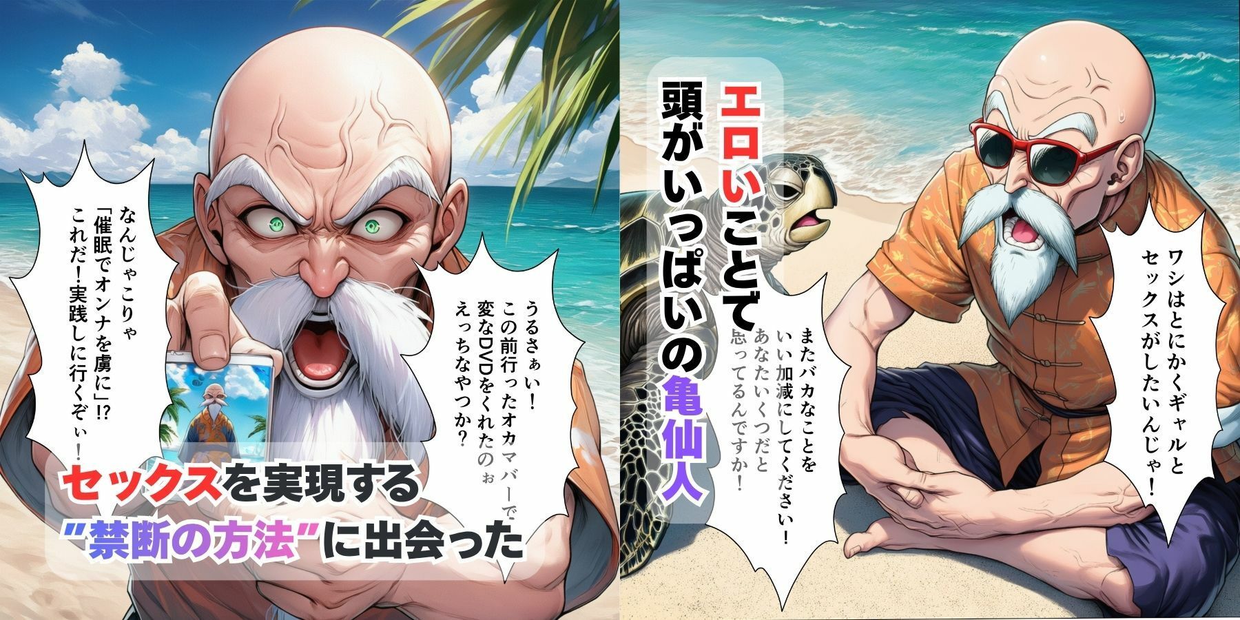催●エロ亀仙人が痴女ブルマと巨乳ビーデルとランチ（アヘ顔）にイチャラブ中出しえっち サンプル1ページ目