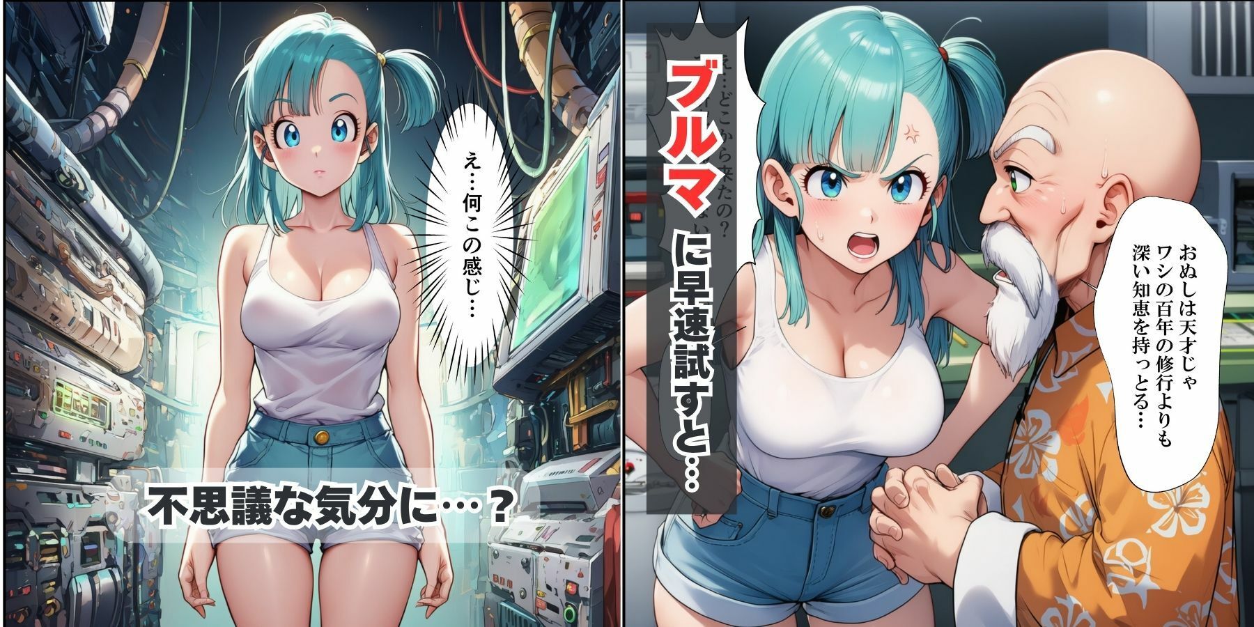 催●エロ亀仙人が痴女ブルマと巨乳ビーデルとランチ（アヘ顔）にイチャラブ中出しえっち サンプル2ページ目