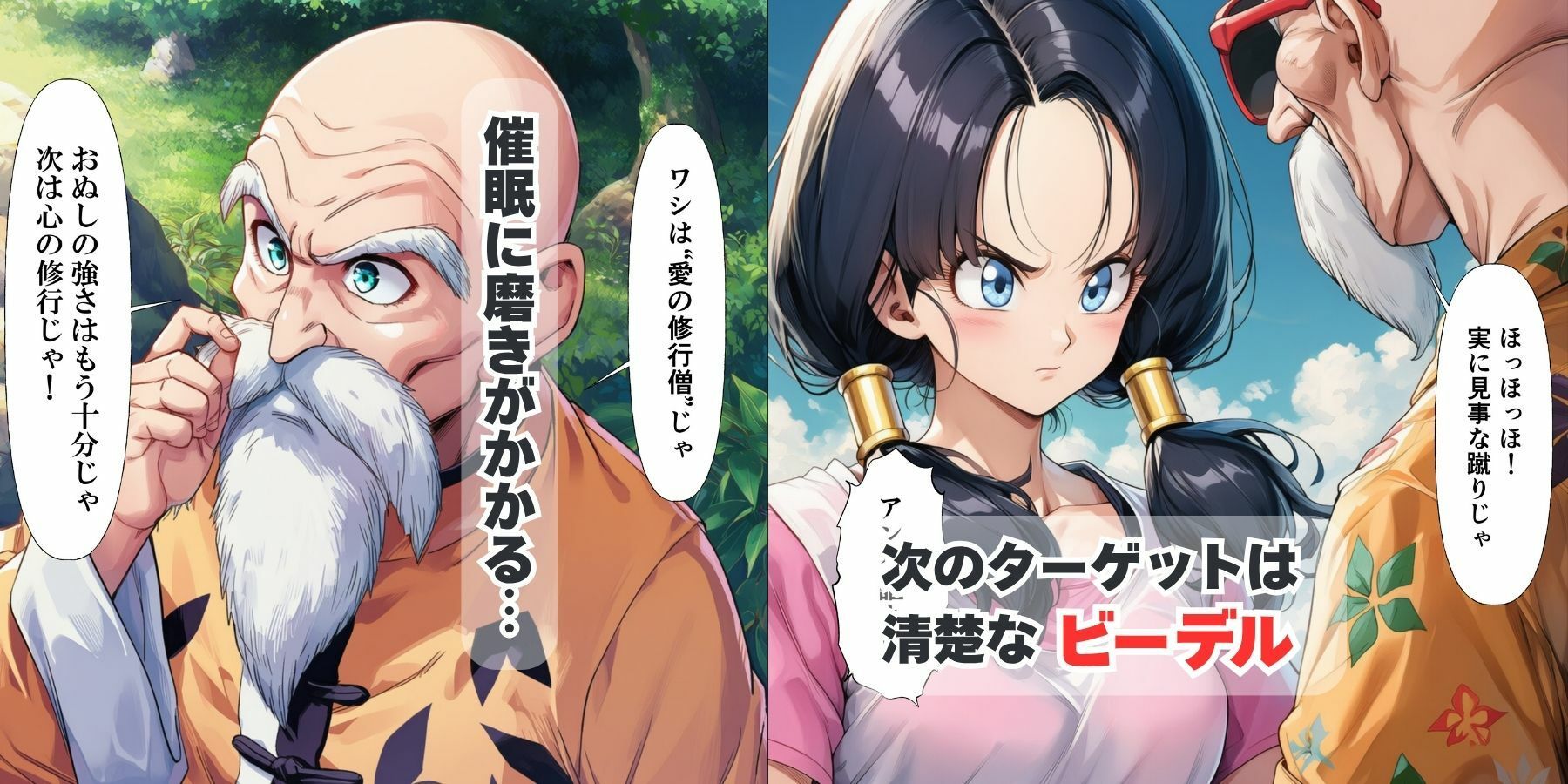 催●エロ亀仙人が痴女ブルマと巨乳ビーデルとランチ（アヘ顔）にイチャラブ中出しえっち サンプル6ページ目