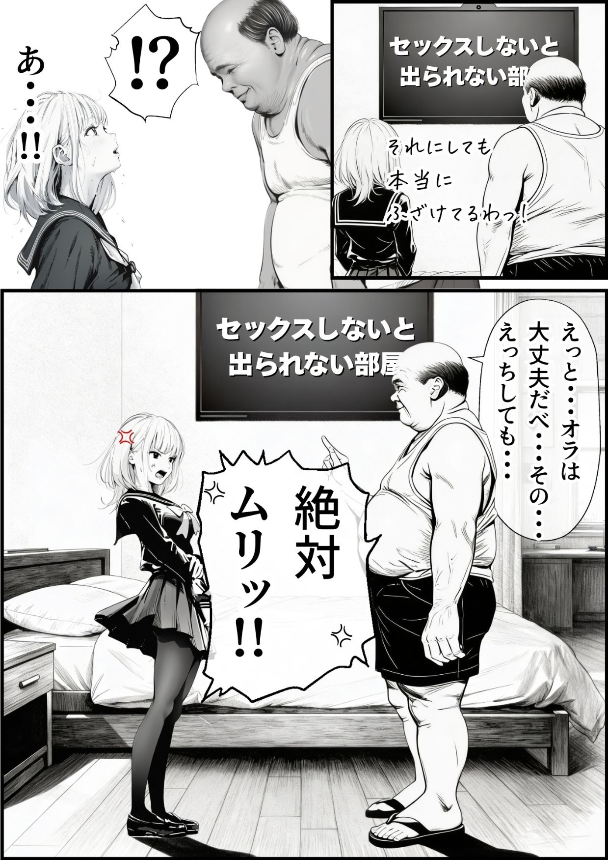 セックスしないと出られない部屋に親友のパパと閉じ込められたんですけど〜！？ サンプル2ページ目