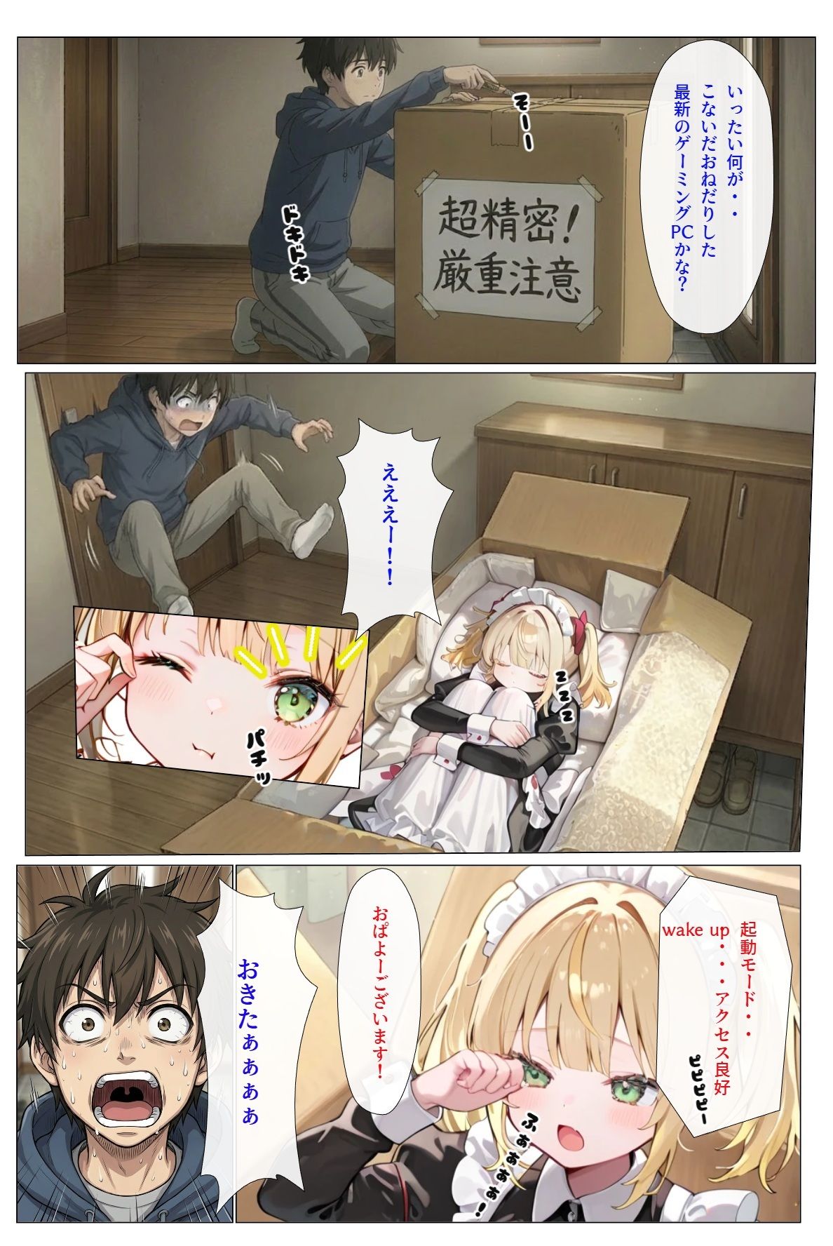 うちのアンドロイドはお腹をつまむと『にゃ〜』と鳴くんだが サンプル1ページ目