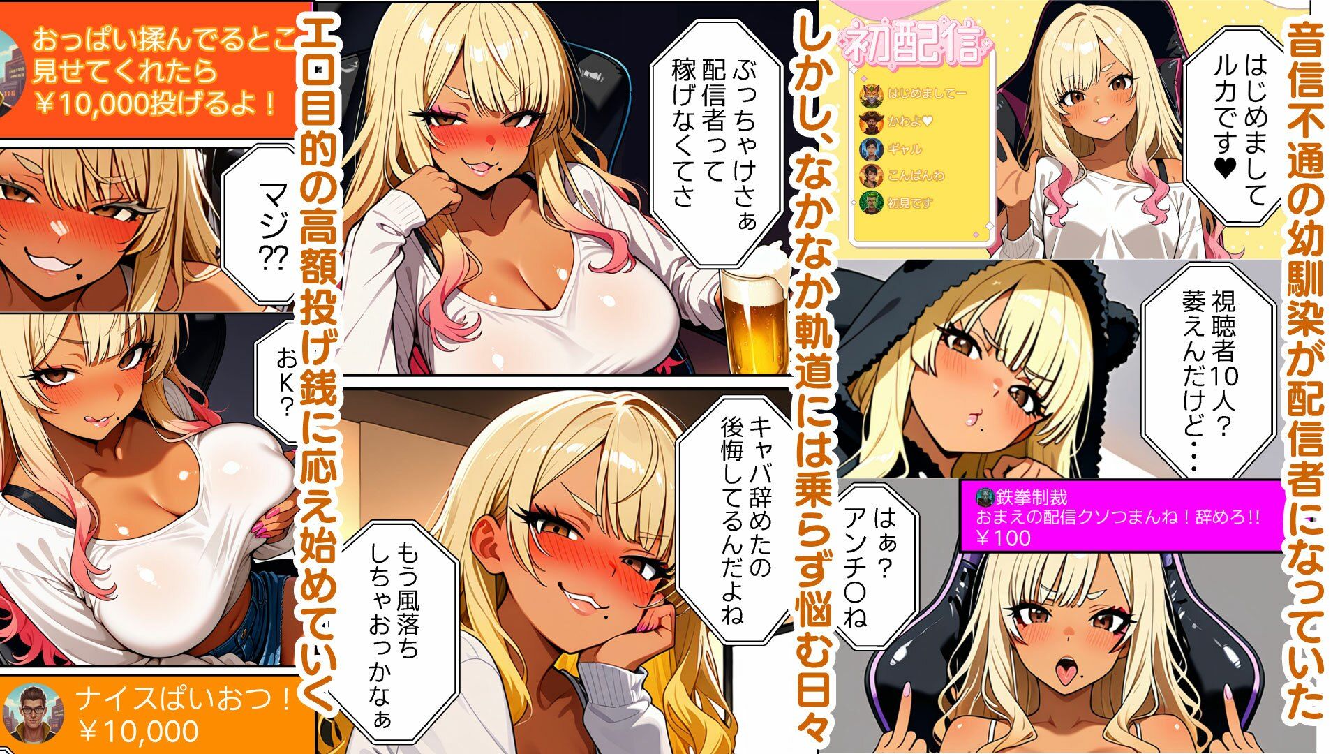 【投げ銭NTR】幼馴染は黒ギャル底辺配信者・成金野郎との濃厚SEX実況中・泣きながらも勃起してシコってしまう サンプル2ページ目