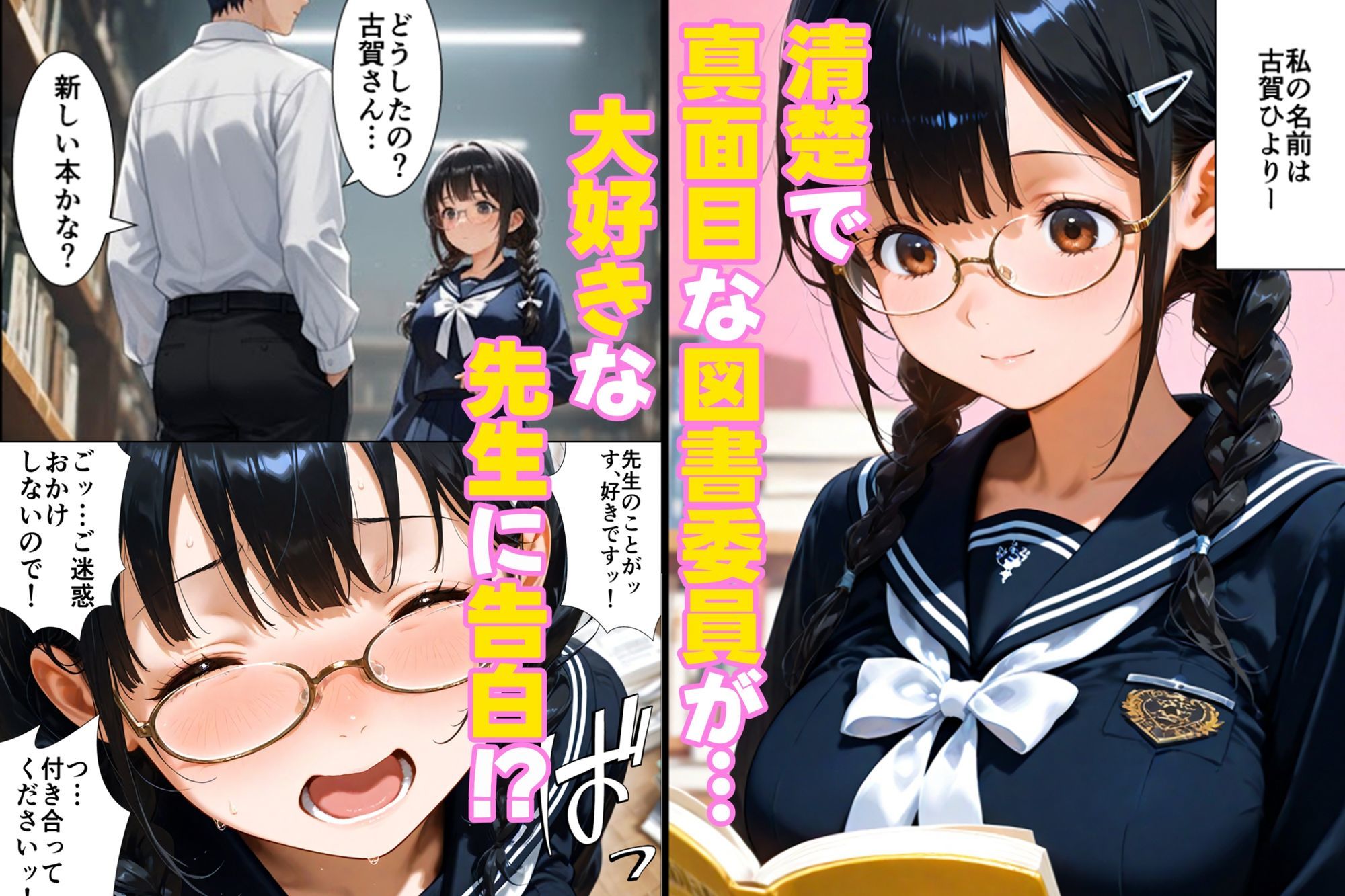 清楚な巨乳図書委員が大好きな先生に無理やりセックスさせられる話 サンプル1ページ目
