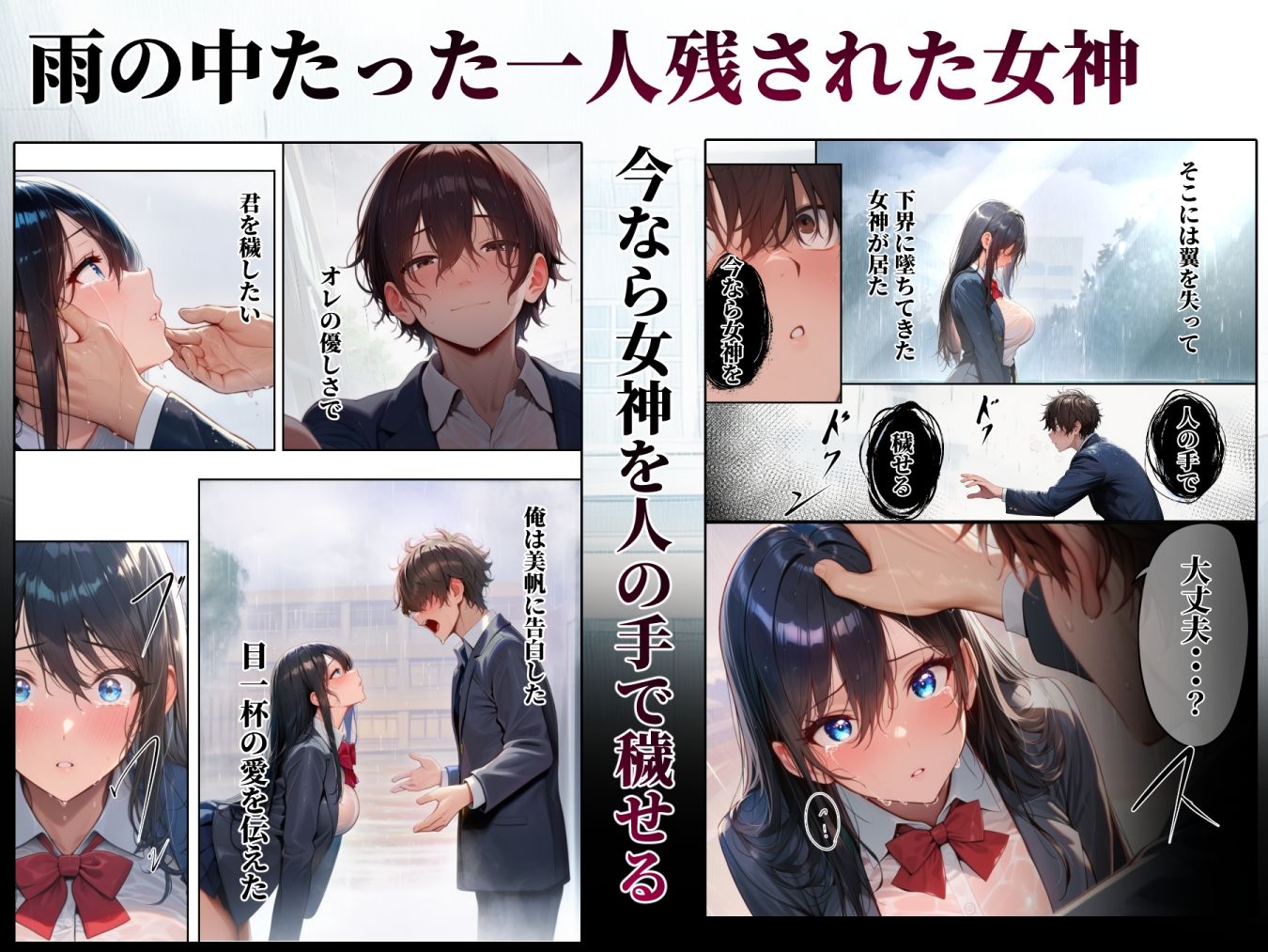 同じクラスの巨乳黒髪女神の心に空いた穴をオレの穢れた巨根でアナウメする話 サンプル4ページ目