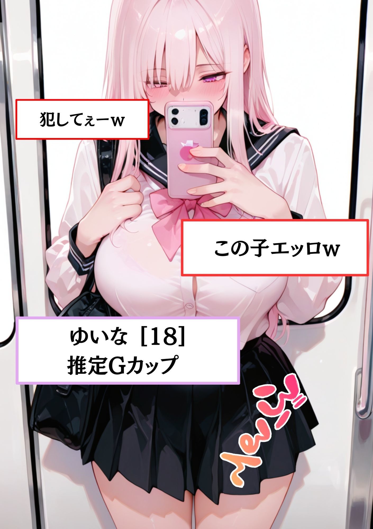 【速報】【JKが痴●被害に遭いました】巨乳のせいで痴●被害が多発！？ 処女に生挿入！？ゆいな［18歳］Gカップ JKに男が精子をぶっかけ続けています。 サンプル1ページ目
