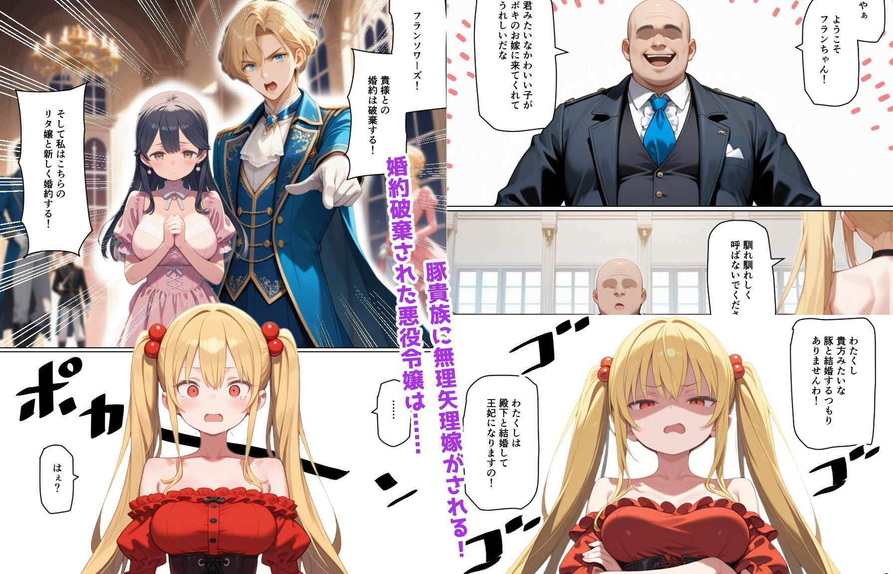 婚約破棄された悪役令嬢が豚貴族に嫁がされて来たので堕とす。あとヒロインも愛人する。 サンプル1ページ目