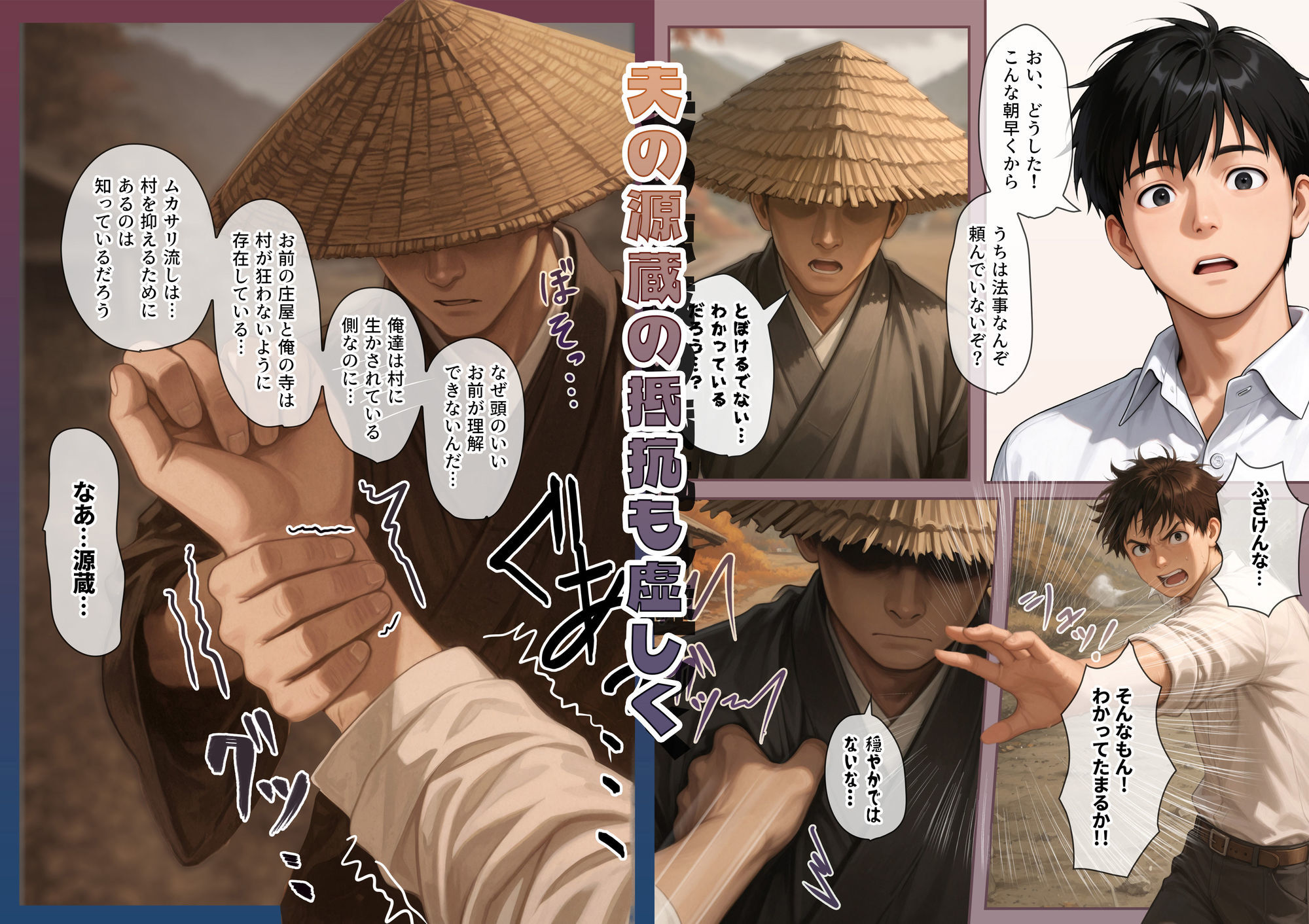 『明治助平浪漫譚』生贄にされた爆乳女は緊縛されてぬれぬれに、儀式はこれでヲハリ。「ムカサリ流し〜ヲハリ編」 サンプル4ページ目