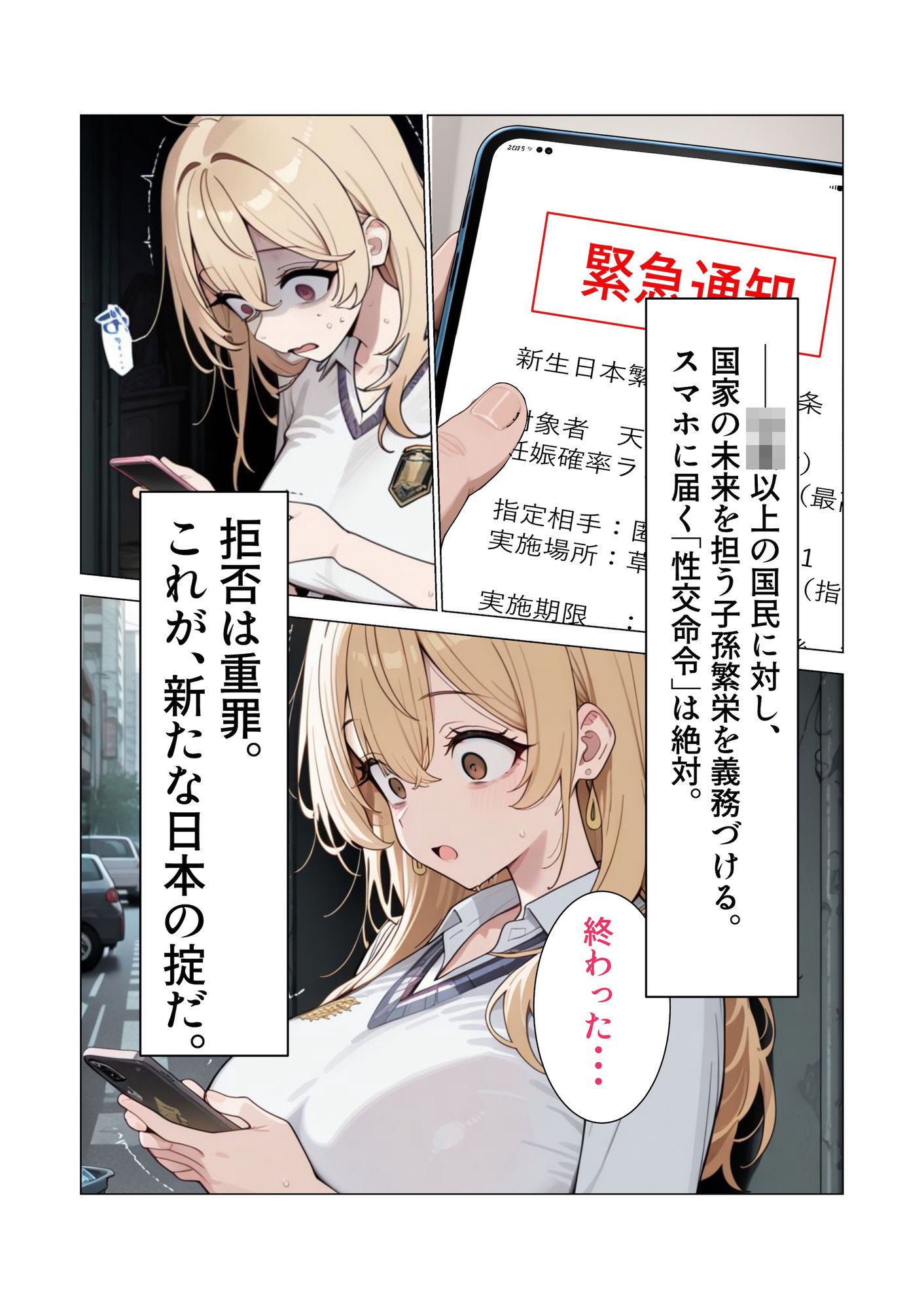 【AIイラスト・漫画集】スマホに届いた性交命令〜ゴミジジイ兄弟の種で子宮パンパン サンプル2ページ目